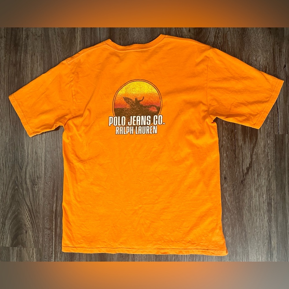 Vintage Men’s Polo Jeans Co. Ralph Lauren Orange Surfwear Surfing T-Shirt- Large